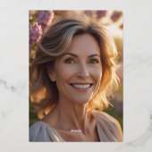 50thエレガントフォトオンバックカスタム誕生日ユニーク 箔招待状 (裏面)