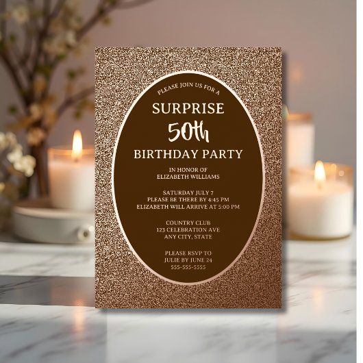 50thエレガントフォトオンバックカスタム誕生日ユニーク 箔招待状
