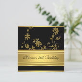 50thエレガント誕生日パーティブラック金ゴールドフローラ2 招待状 (スタンド正面)