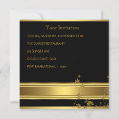 50thエレガント誕生日パーティブラック金ゴールドフローラ2 招待状 (裏面)