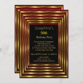 50thエレガント誕生日パーティブルゴーニュ金ゴールドブラック 招待状 (正面/裏面)