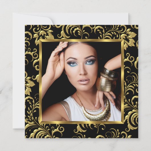 50thエレガント誕生日パーティーヒール・シャンパーニュ写真 招待状 (裏面)