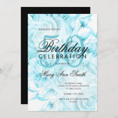 50thエレガント誕生日パーティーフローラティール(緑がかった色)ホワイト 招待状 (正面/裏面)