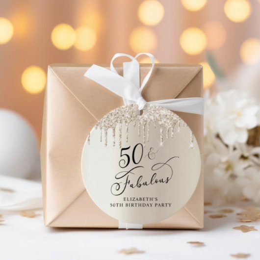 50thエレガント誕生日パーティー金ゴールドグリッターありがとう フェイバータグ