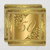 50thエレガント誕生日パーティー金ゴールドゴールデンフレーム 招待状 (正面/裏面)