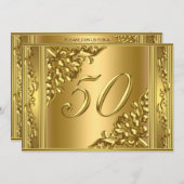50thエレガント誕生日パーティー金ゴールドゴールデンフレーム 招待状 (正面/裏面)