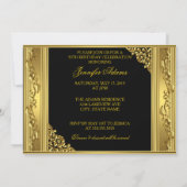50thエレガント誕生日パーティー金ゴールドゴールデン50ブラック 招待状 (裏面)