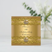50thエレガント誕生日パーティー金ゴールドパールジュエル 招待状 (スタンド正面)