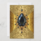 50thエレガント誕生日パーティー金ゴールドフローラ金ゴールドブラック 招待状 (裏面)