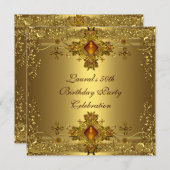 50thエレガント誕生日パーティー金ゴールドレース金ゴールドジュエル 招待状 (正面/裏面)