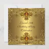 50thエレガント誕生日パーティー金ゴールドレース金ゴールドジュエル 招待状 (正面)