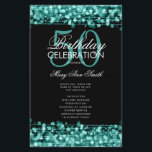 50thエレガント Birthday Partyプログラムティール（緑がかった色）（メニュー付） チラシ<br><div class="desc">「エレガントBirthday Party Program」デザインとティール（緑がかった色）文字付きスパークル&ライト付きカスタム。</div>