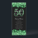 50thエレガント Birthday Party Programグリーンメニュー 招待状<br><div class="desc">"エレガントバースデーパーティープログラム"デザインとキラキラとストリングライト緑と緑のカスタム文字。</div>