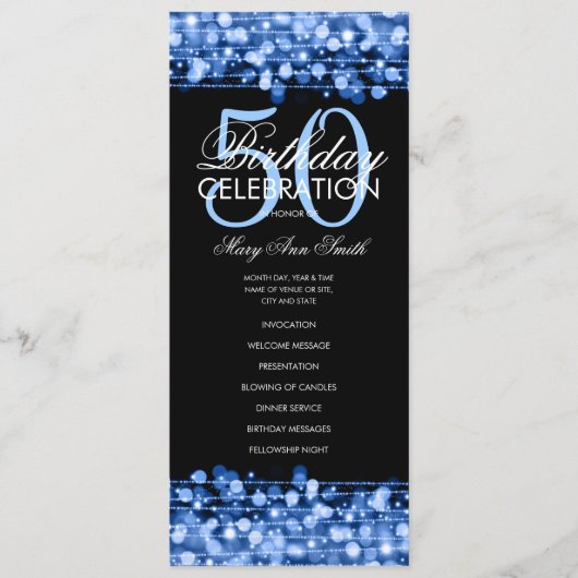 50thエレガント Birthday Party Program Blueメニュー付き プログラム (正面)