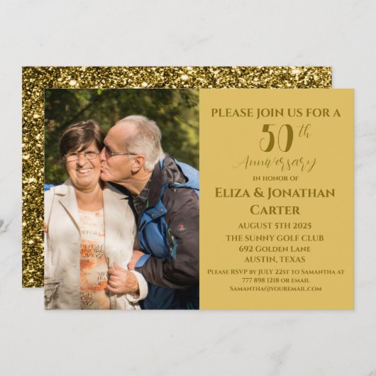 50thゴールデンアニバーサリーサプライズパーティーグリッター 招待状 (正面/裏面)