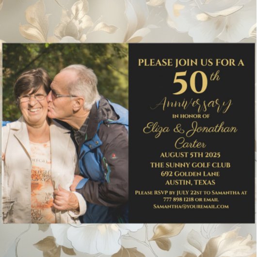 50thゴールデンアニバーサリーサプライズパーティーグリッター 招待状