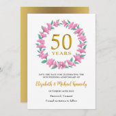 50thゴールデンアニバーサリーピンクフローラリース セーブザデート (正面/裏面)