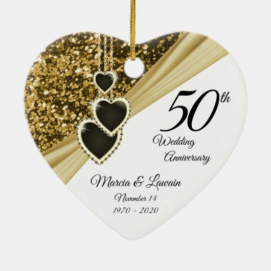 50thゴールデングリッター記念日 – プリント両面 セラミックオーナメント (裏面)