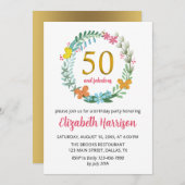 50thゴールデンバースデーパーティーフローラリースバタフライ 招待状 (正面/裏面)