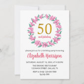 50thゴールデンバースデーパーティーフローラリースピンク 招待状 (正面)