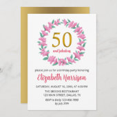 50thゴールデンバースデーパーティーフローラリースピンク 招待状 (正面/裏面)
