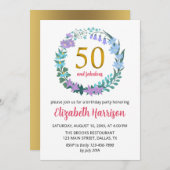 50thゴールデンバースデーパーティーフローラリースブルーベル 招待状 (正面/裏面)