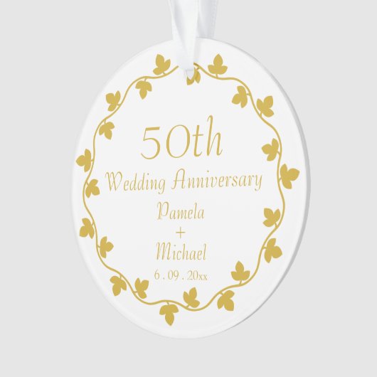 50thゴールデン結婚ズアニバーサリーアイビーリース オーナメント (正面)