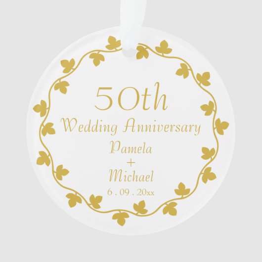 50thゴールデン結婚ズアニバーサリーアイビーリース オーナメント (正面)