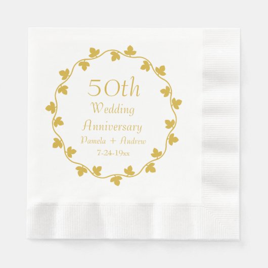 50thゴールデン結婚ズアニバーサリーアイビーリース 縁ありランチョンナプキン (正面)