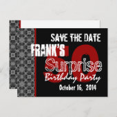 50thサプライズパーティーシルバー黒と赤 インビテーションポストカード (正面/裏面)