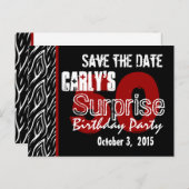 50thサプライズ日付を保存するモダン白黒赤 案内ポストカード (正面/裏面)