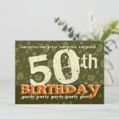 50thサプライズ誕生日カキオレンジクリーム迷彩柄 招待状 (スタンド正面)