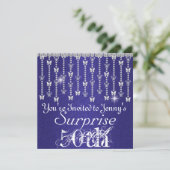 50thサプライズ誕生日バタフライブルー招待状 招待状 (スタンド正面)