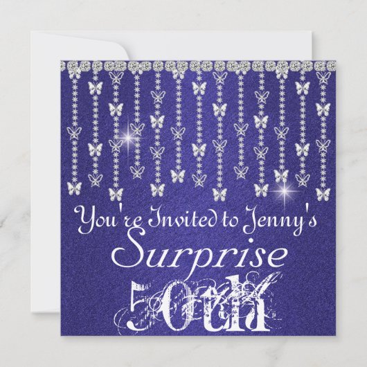 50thサプライズ誕生日バタフライブルー招待状 招待状 (正面)