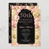 50thサプライズ誕生日バラゴールドフォイルバルーンアーチ 招待状 (正面/裏面)