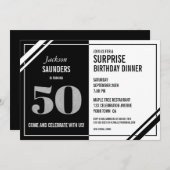50thサプライズ誕生日モダン白黒ディナー 招待状 (正面/裏面)