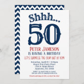 50thサプライズ誕生日招待状メンズネイビーブルー 招待状 (正面/裏面)