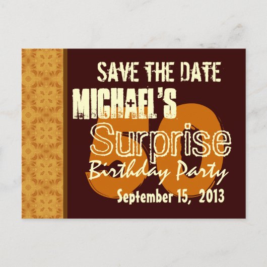 50thサプライズ誕生日日付金ゴールドの保存 案内ポストカード (正面)