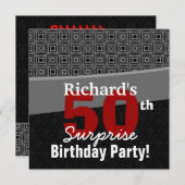 50thサプライズ誕生日白黒レッドY329 招待状 (正面/裏面)