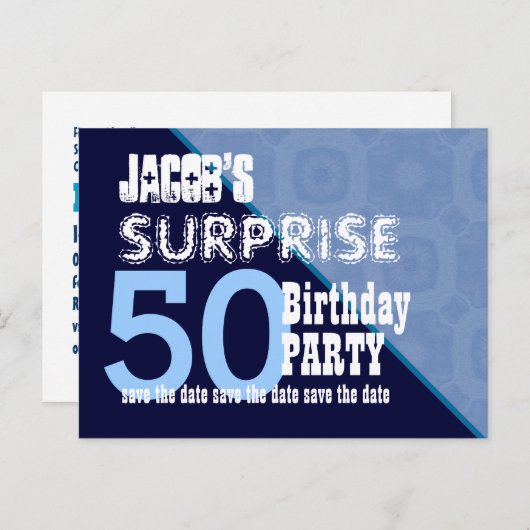 50thサプライズ誕生日W001Zの日付を保存 案内ポストカード (正面/裏面)