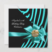 50thゼブラティール(緑がかった色)金ゴールドブラックエレガントバースデーパーティー 招待状 (正面)