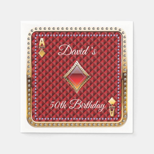 50thトランプのポーカーズカ遊ードカジノ誕生日ナプキンズ スタンダードカクテルナプキン (正面)