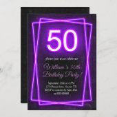 50thネオンライトレトロブラックシック5誕生日 招待状 (正面/裏面)