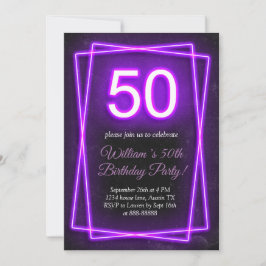 50thネオンライトレトロブラックシック5誕生日 招待状