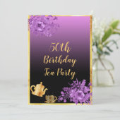 50thバースデーティーパーティの招待状ブラックパープル 招待状 (スタンド正面)