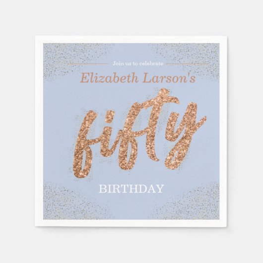 50thバースデーパーティモダン金ゴールド&ブルー |フィフティ スタンダードカクテルナプキン (正面)