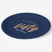 50thバースデーパーティモダン金ゴールド&ブルー |フィフティ ペーパープレート (アングル)