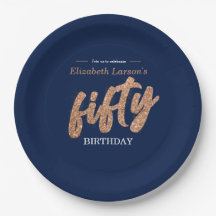50thバースデーパーティモダン金ゴールド&ブルー |フィフティ