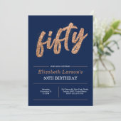 50thバースデーパーティモダン金ゴールド&ブルー |フィフティ 招待状 (スタンド正面)