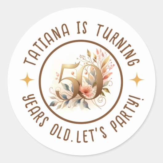 50thバースデーパーティーお祝いフローラ ラウンドシール (正面)